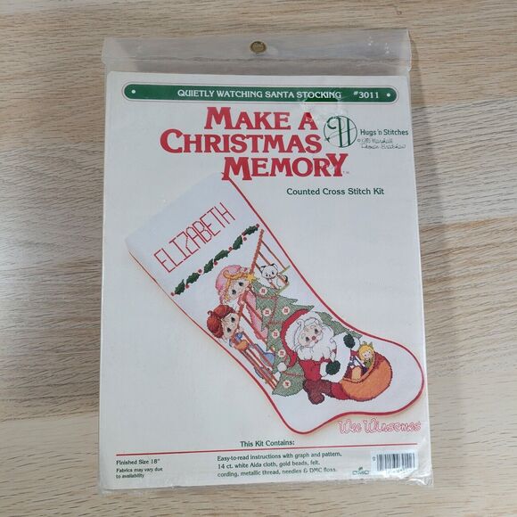 Hugs n Stitches Counted Cross Stitch 18" Stocking Christmas Memory Wee Windsomes - Picture 1 of 5